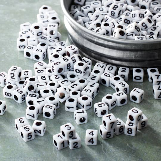12 Pack: White Number Acrylic Cube Beads, 5mm by Bead Landing™